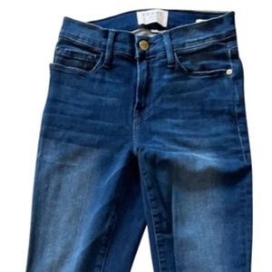 FRAME Dark Rinse Raw Hem Denim Le De Jeanne Crop Skinny Jeans